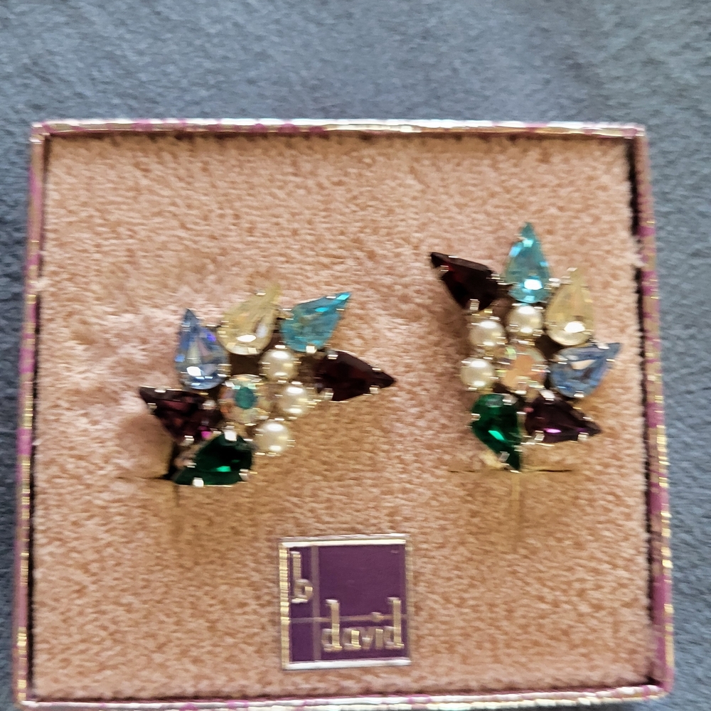 Vintage B David Clip On Gemstone Earrings